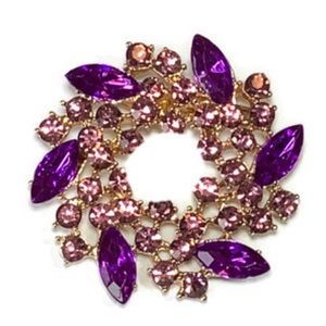 Two Toned Purple Rhinestone Wreath shaped Brooch